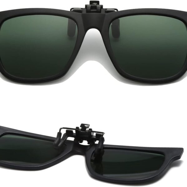 Clip-on polarized sunglasses for kids; suitable for children who wear prescription glasses; UV400 protection (dark green)