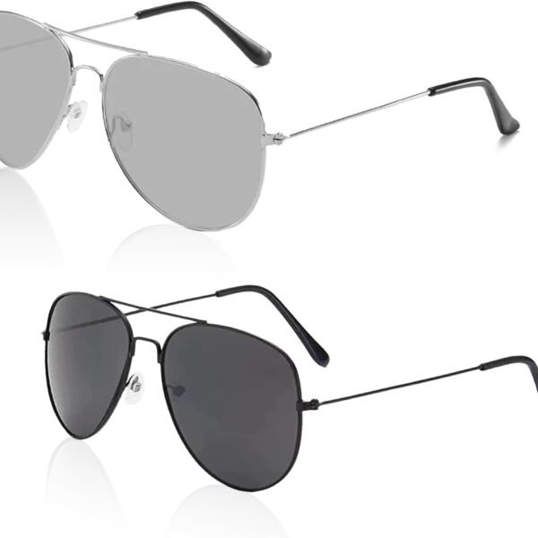 2-pack of aviator-style polarized sunglasses for kids; stainless steel frames; suitable for parties, cosplay, or fun dress-up