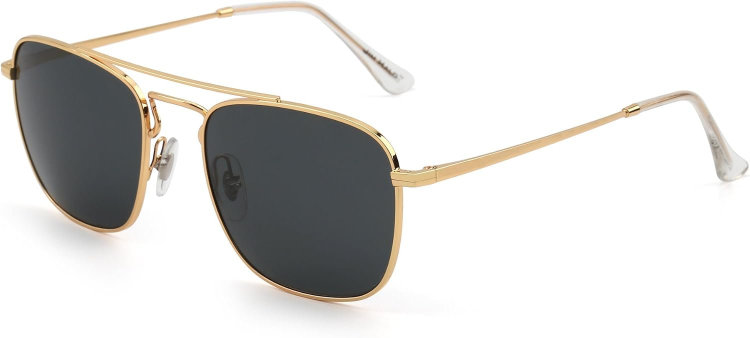 Retro Square Aviator Sunglasses (premium glass lenses; flat metal frame)