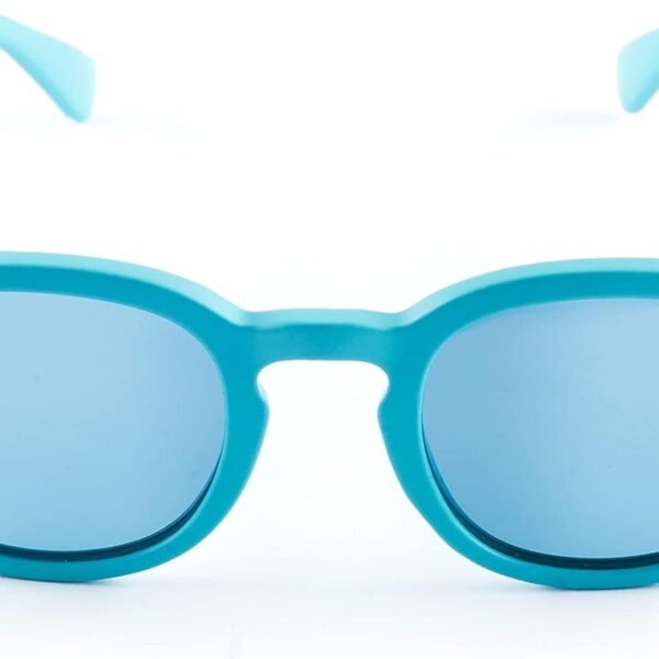 Light blue polarized sunglasses for kids; made from safe materials; includes microfiber case; weighs only 18g (available in orange, blue, red, etc.)
