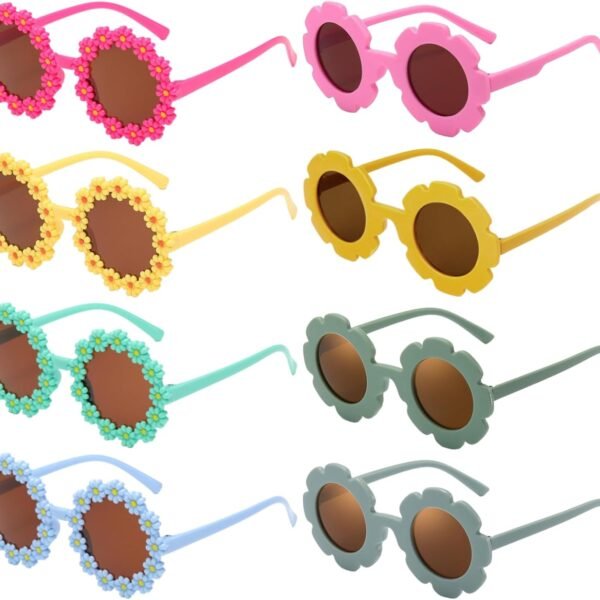8-Pack flower-shaped sunglasses for kids; UV protection; ideal for beach vacations