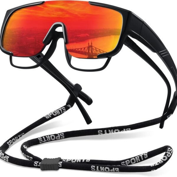 Men's Fit-Over Polarized Sports Sunglasses (wrap-around design; suitable for driving, cycling, running; UV400 protection)